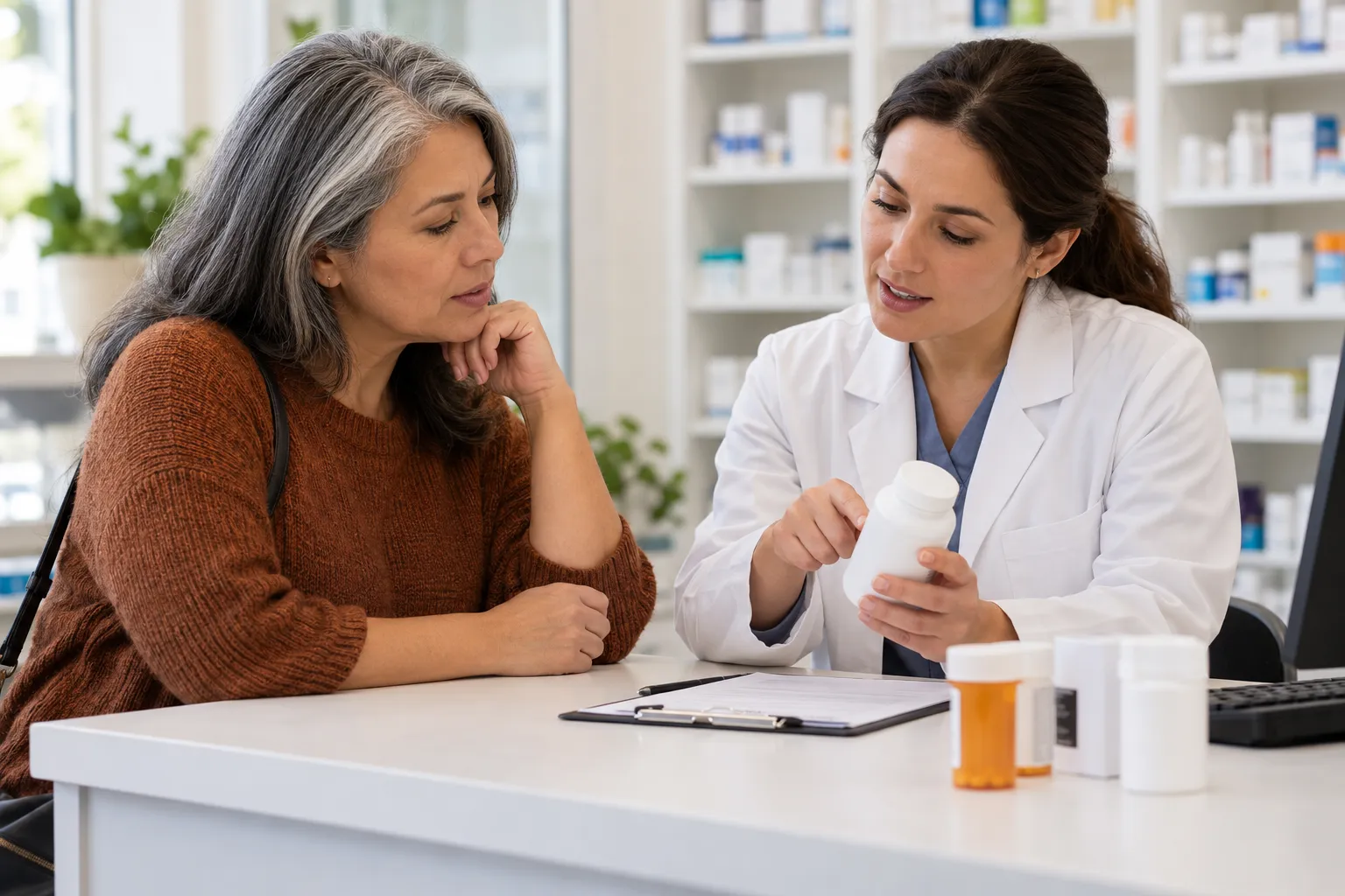 A careful consultation about a supplement label, medicines and possible side effects